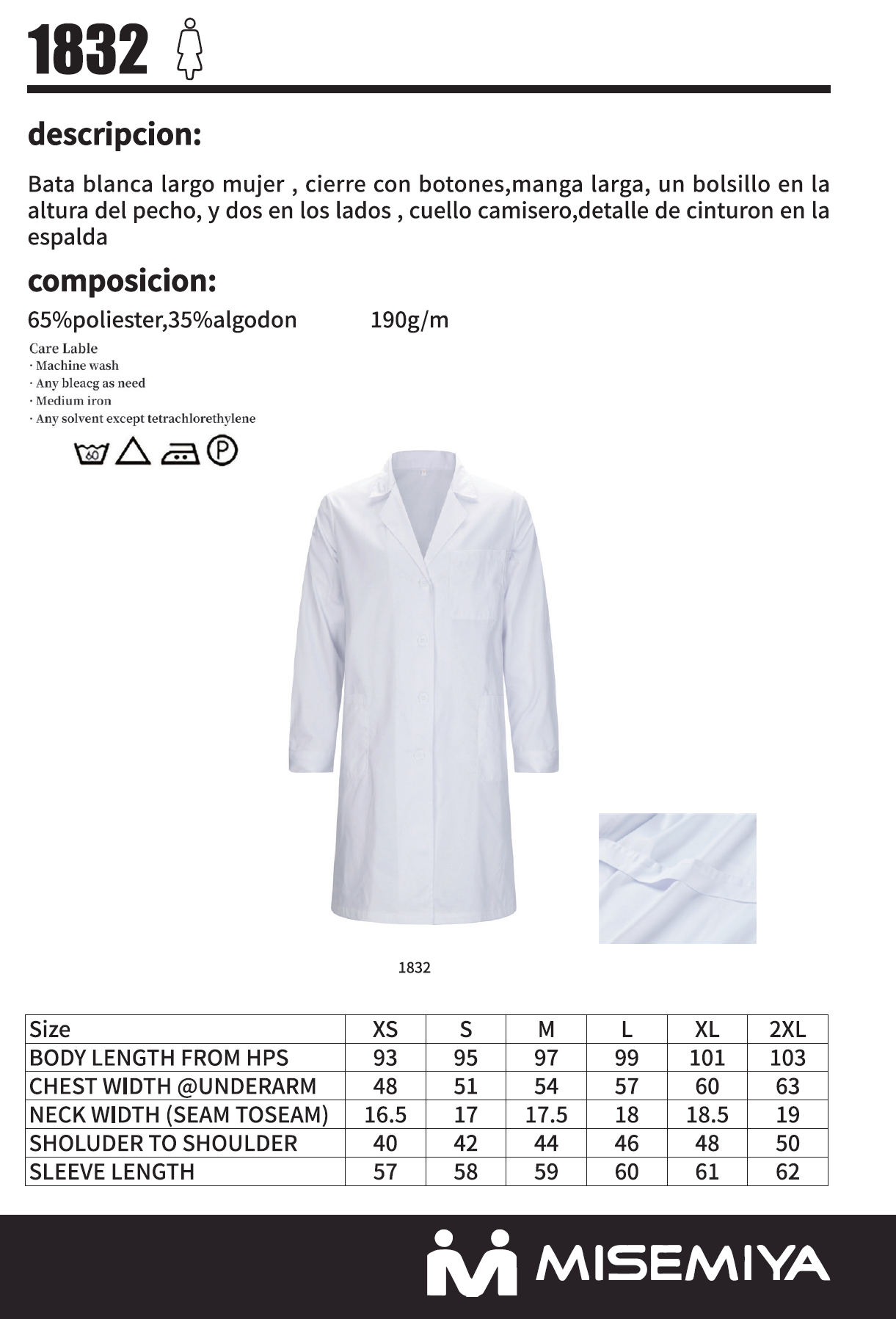 Paquete 2 Unidades - Bata de Laboratorio Mujer Manga Larga  1832 - Calidad Profesional MISEMIYA - MISEMIYA Uniformes de Trabajo