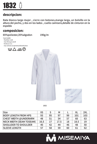 Paquete 2 Unidades - Bata de Laboratorio Mujer Manga Larga  1832 - Calidad Profesional MISEMIYA - MISEMIYA Uniformes de Trabajo
