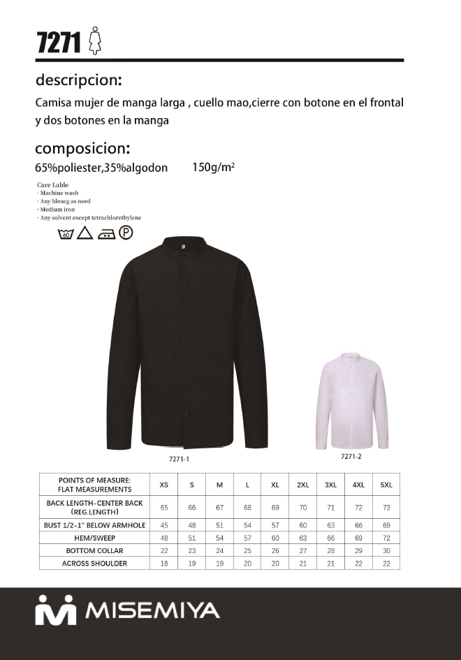 Camisa mujer de mangas largas 7271 - MISEMIYA Uniformes de Trabajo