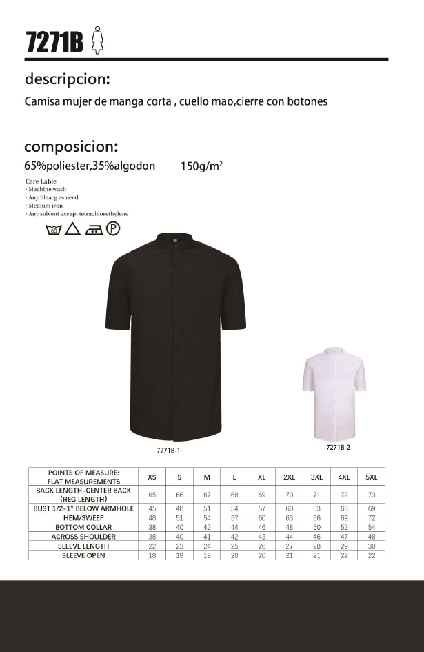 Camisa Camarera para Mujer con Mangas Cortas 7271B - MISEMIYA Uniformes de Trabajo