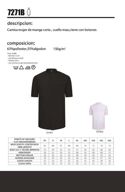 Camisa Camarera para Mujer con Mangas Cortas 7271B - MISEMIYA Uniformes de Trabajo