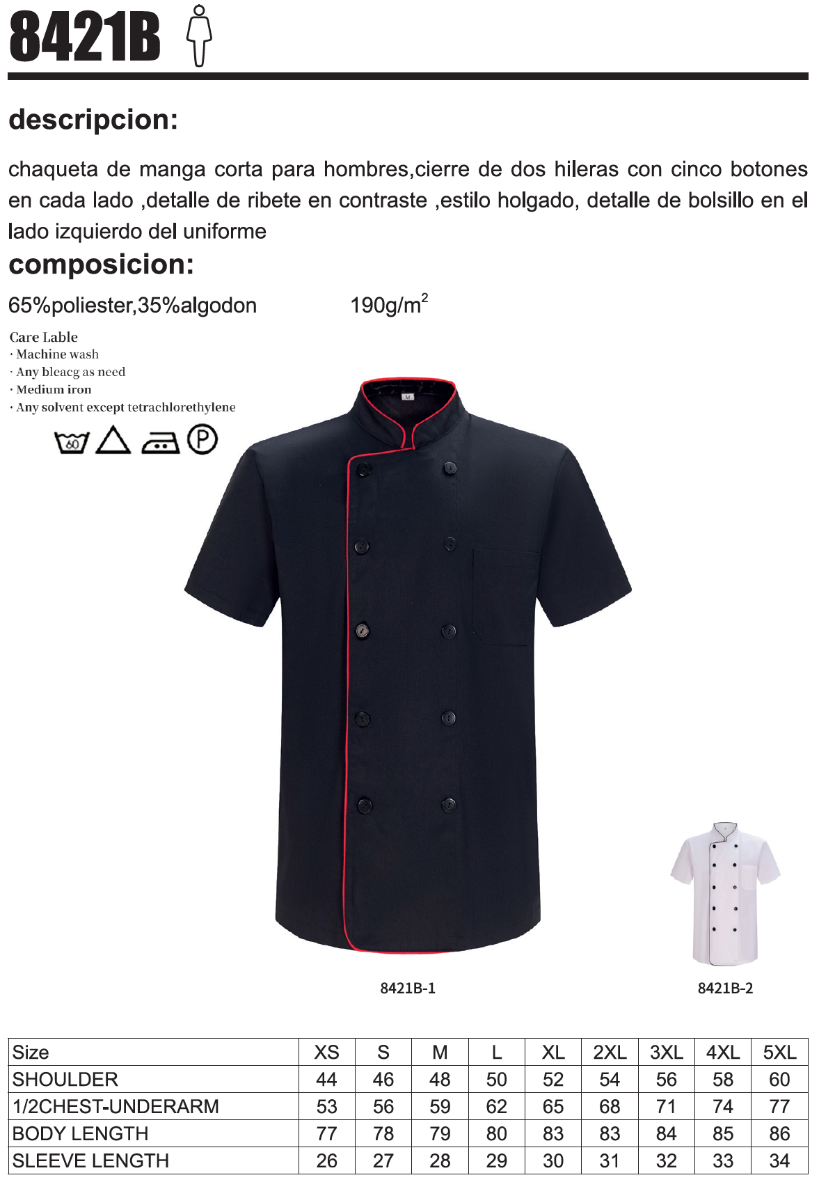 Pack 3 Unidades - Chaqueta Cocinero Hombre Mangas Cortas 3-8421B - MISEMIYA Uniformes de Trabajo
