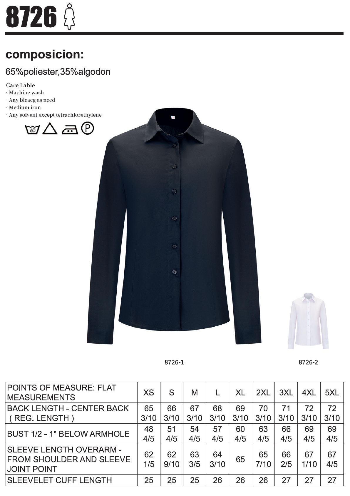 Camisa Camarera para Mujer con Mangas Largas 8726 - MISEMIYA Uniformes de Trabajo