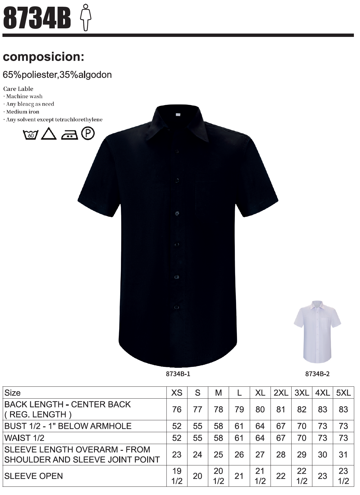 Camisa Camarero para Hombre con Mangas Cortas 8734B - MISEMIYA Uniformes de Trabajo
